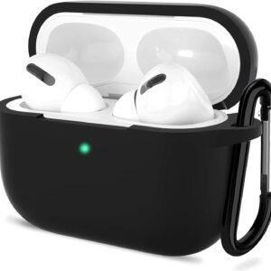 Sounce AirPods Pro Case, Soft Silicone Skin Case Cover Shock-Absorbing Protective Case with Keychain Compatible with AirPods Pro [Front LED Visible] (Black)