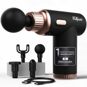 Dr Physio USA Dynamo Rechargeable Percussion Massage Gun | 3000mAh Battery | 6 Speed Levels | 4 Removable Heads Electric Full Body Gun Massager, Pain Relief Cordless Deep Tissue Massage Machine - 1034