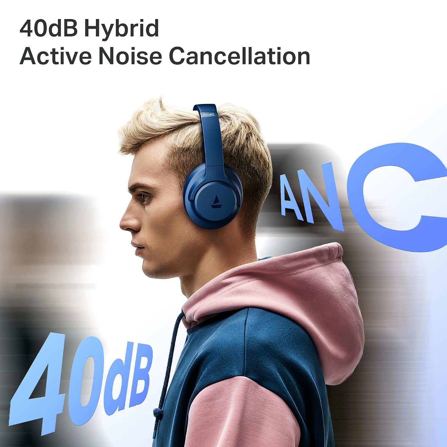boAt Rockerz 512 ANC,(~40dB) Hybrid ANC, 80H Battery, 40mm Drivers, 40ms Low Latency, ENx Tech, App Support, Bluetooth Headphones, Wireless Headphone with Mic (Bold Blue) - Image 3